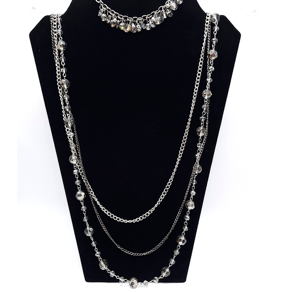 Simply Vera Wang Multi Strand Necklace Silver Glass Bead 40in
